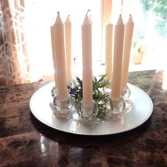 8 Small Glass Candle Holders Round for Taper Candlestick Holders Elegant - Picture 3 of 12